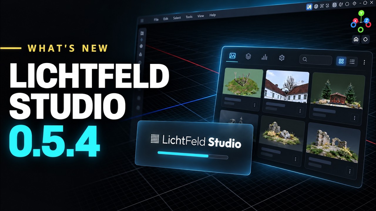 LichtFeld Studio 0.5.4 release video thumbnail showing the project manager